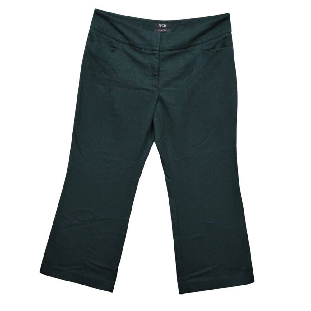 Apt. 9 Curvy Fit Pants Dark Green Size 14 Has Been Hemmed Wide Legs Zip Closure